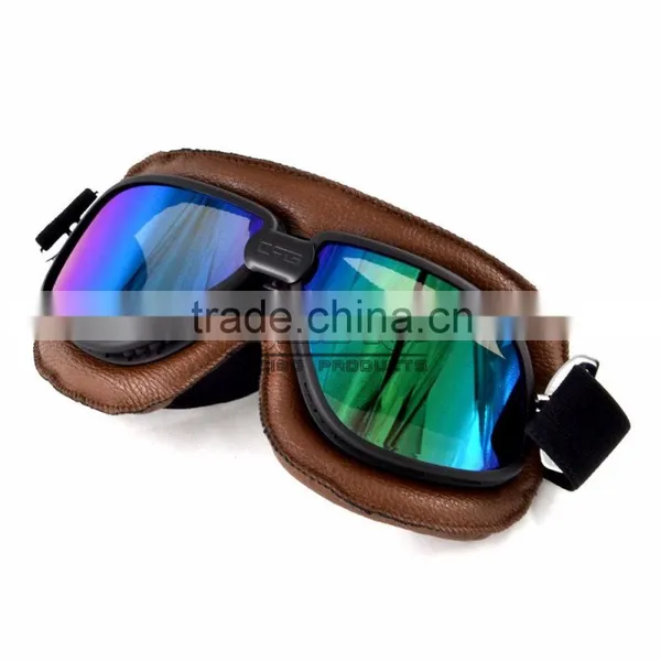 BJ-GT-009 Soft Padded Adult Brown Leather Racing Motocross Goggles photo-3