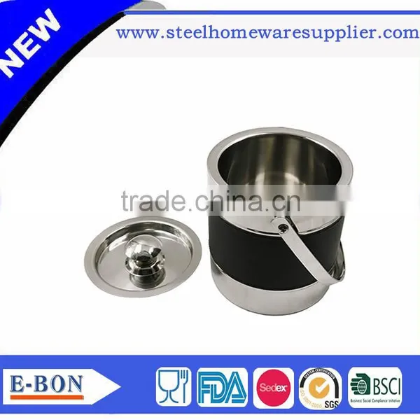 Hot Sale Stainless Steel Ice Bucket With Black PU Leather Barware for Useful photo-5