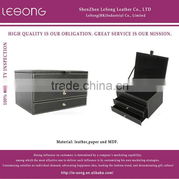 Black Faux Leather Storage Box With Lid/MDF Storage Case With Drawers