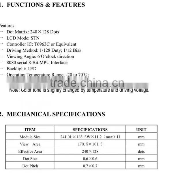 7.5' 240x128 Monochrome Graphic LCD Display With T6963C photo-4