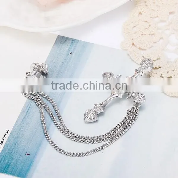Alloy cz Diamond Crystal Metal Combination Cross Men Wedding Brooch photo-3