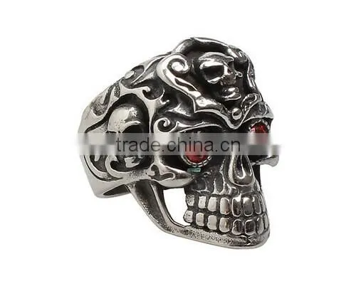Stainless Steel Titanium Silver Men's Skull Men Cool Biker Punk Ring Retro photo-5
