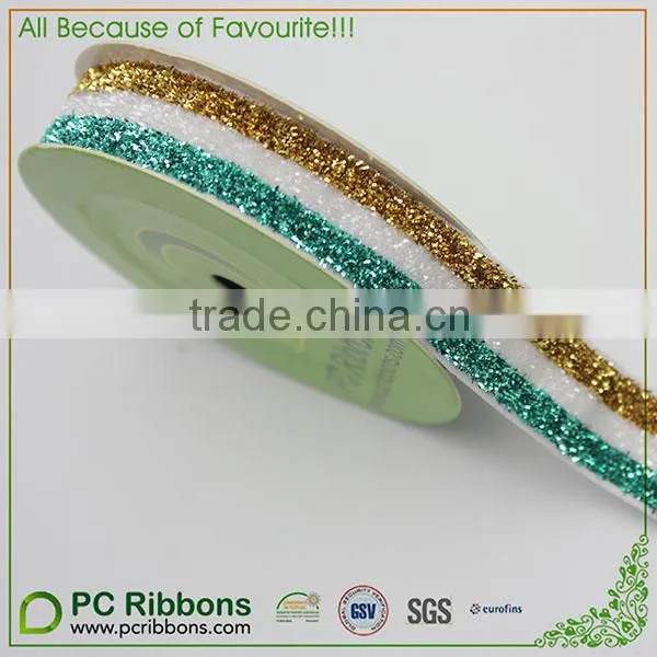 5/8inch Striped Elastic Glitter Metallic Velvet Ribbon photo-2