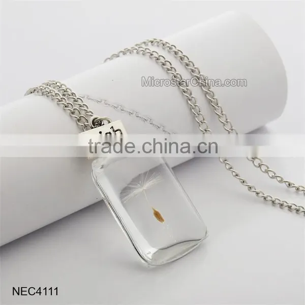 Oval Shape Glass Pendant Necklace Dandelion Wish Necklace photo-3