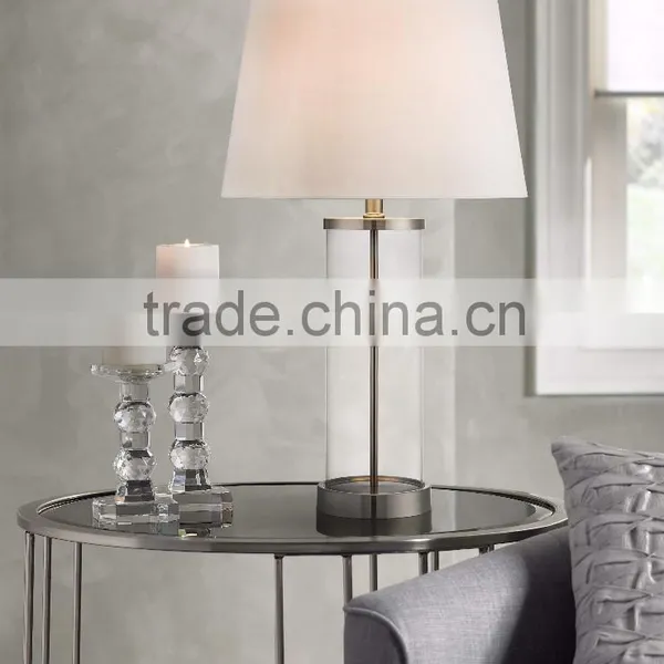 11.22-2 Bottom Metal Trim in Shimmering Collectible or Decorative Objects Glass and Steel Cylinder Fillable Table Lamp Quality Choice photo-2