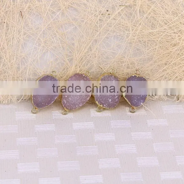 Druzy Agate Connector Beads Gold Plated Edged Natural Color Druzy Geode Agate Connector Gem Stone Quartz Jewelry Charms photo-5