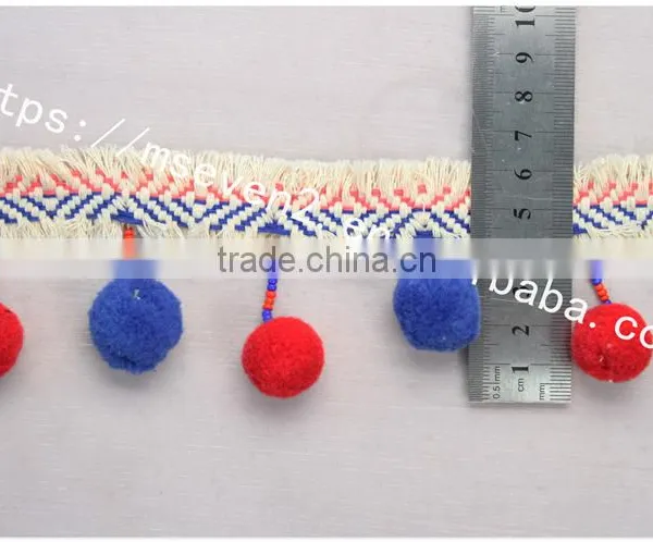 Newest Arrival Colorful 6.5cm Width Handmade Cotton Pom Pom Lace Trims photo-6