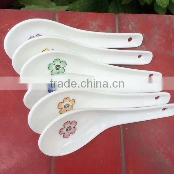 SP-1541 Haonai Flower Decal Ceramic Spoon, Ceramic Soup Spoon photo-2
