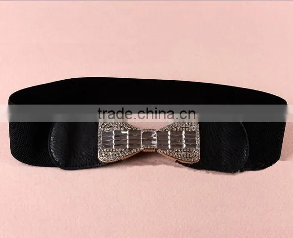 Wholesale Rhinestone Paved Butterfly Buckle Sex Women Lady Wide PU Waist Belt photo-4
