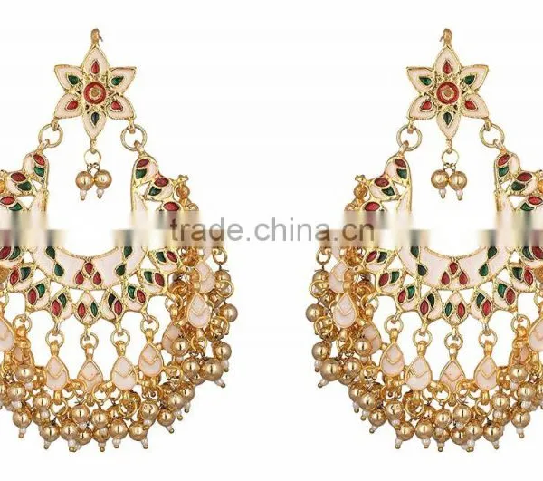 Kundan Jadau Earring Tikka Gold Plated Chand Bali Set photo-5