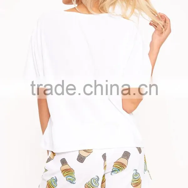 MGOO Custom Design Women Pyjama Set Screen Print Crop Top With Full Print Shorts Funny Pajamas Set photo-2