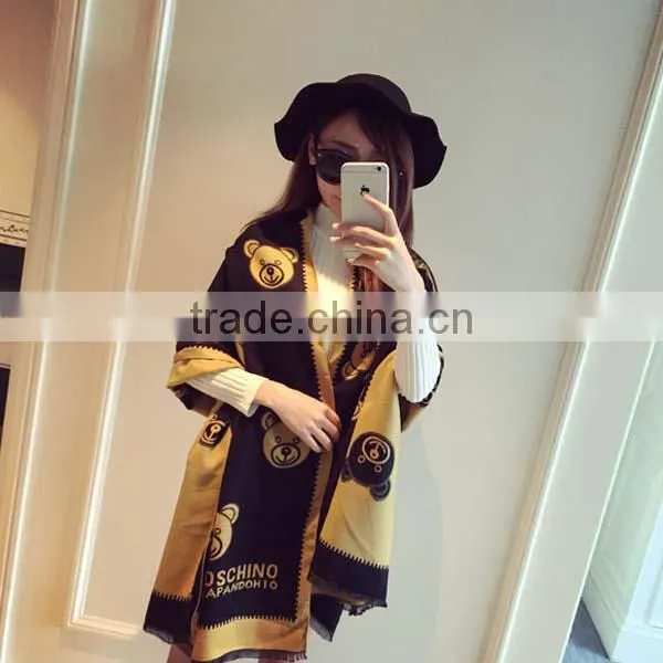 2017 New Model Yong Ladies Scarf Printed Bear Pattern Imitated Cashmere Material 190*65cm Girl Cappa photo-3