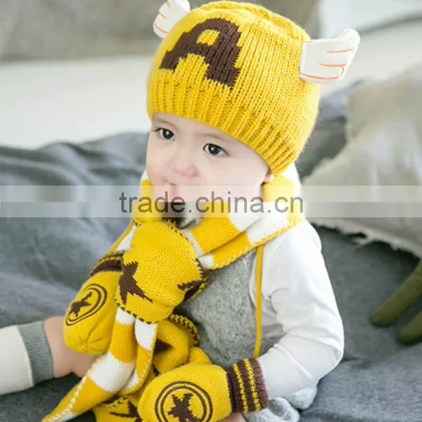 TC17007 New Arrival Cute Baby Winter Hat Scarf Gloves Sets High Quality Knitted Scarf Beanie Gloves Set Wholesale photo-6