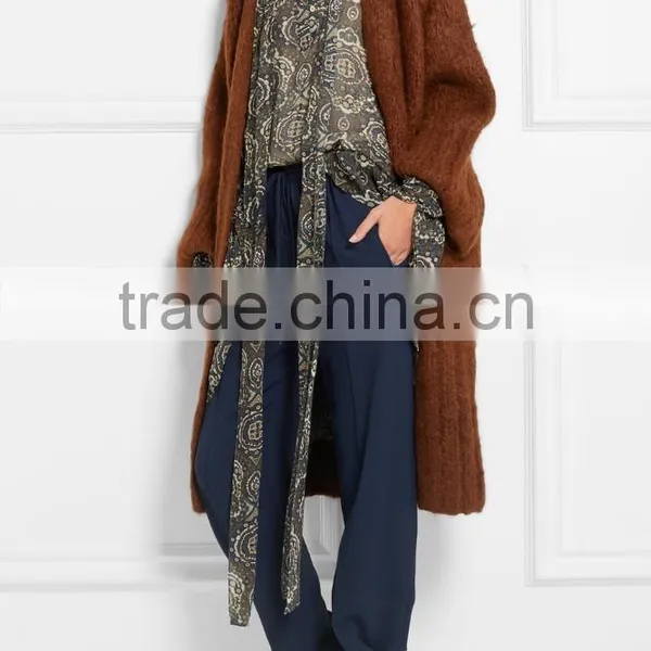 Knitwear Cardigan Manufacturers for Customed High Quality Dark Khaki Colored Cashmere Open Front Cardigan for Women photo-4