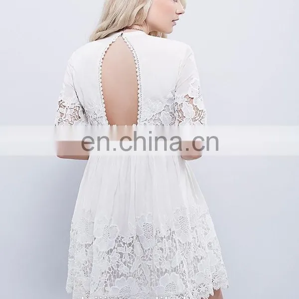 High Quality Short Sleeve Back Open Lace Dress, Tee Lace Dress photo-6