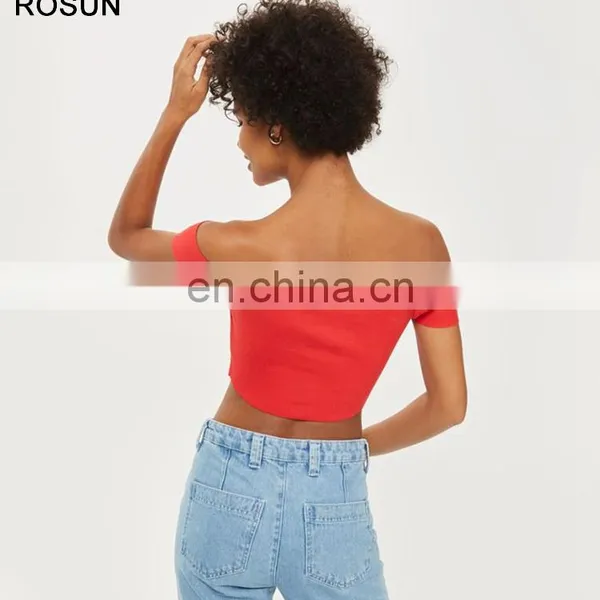 Ladies Lattice Front Knit Bardot Crop Top 2017 photo-3