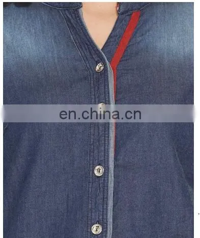 ONSALE NEW FASHION EUROPEAN STYLE COLLAR NECK SHIRT TRENDY HOT WOMENS' DENIM SHIRT BLOUSE TUNIC DRESS SUMMER TOPS FOR LADIES photo-4