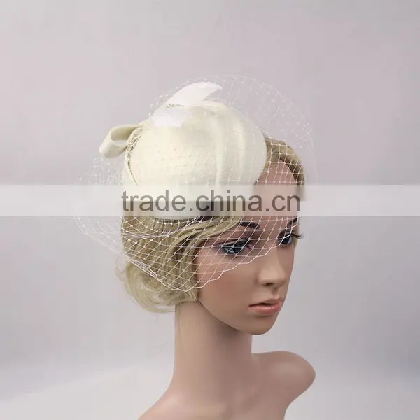 Womens Fascinator Wool Felt Hair Pillbox Hat Veil Cocktail Party Race Fancy Festival Hat photo-3