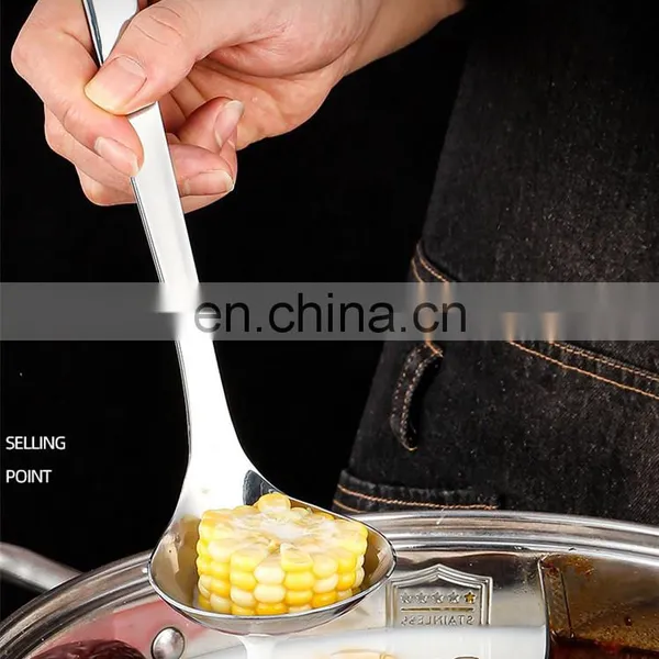 7 Inch Long Handle Stainless Steel Hanging Hot Pot Scoop Kitchen Cooking Spoon Soup Ladle Colander Spoon photo-3