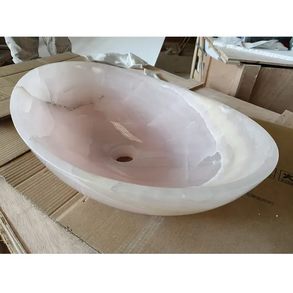 Natural Pink Onyx Marble Irregular Countertop Hand Wash Sink Factory Direct Custom Size for Hotel Villa Bathroom High-End Decor photo-5
