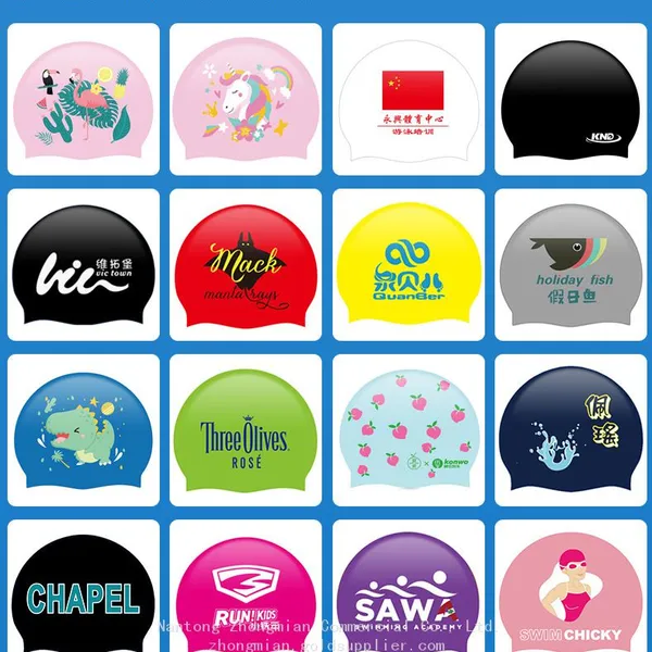 OEM Printed Silicone Swim Cap for Kids and Adults Sizes