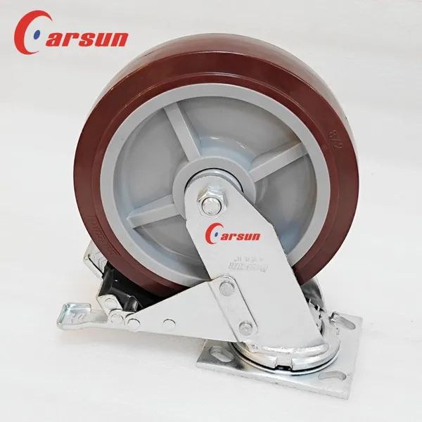 Carsun Heavy Duty Caster Wheels 8 Inch Polyurethane PU Wheels Industrial Swivel Caster With Brake photo-5