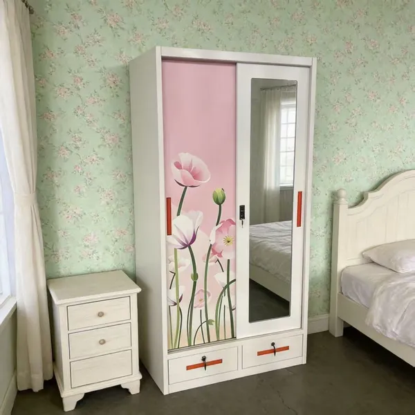 Custom Colors Knock‑down Printed Steel Wardrobe 3‑Door & 4‑Door Multi‑functional Clothes Storage Cabinet With Mirror And Drawers For Export photo-4