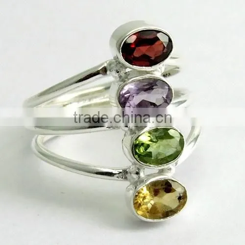 Simple Style Garnet_Amethyst_Peridot_Citrine 925 Sterling Silver Ring