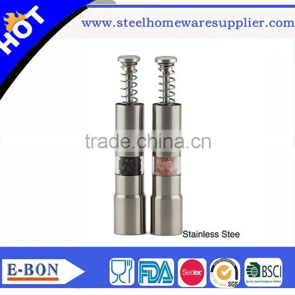 High Quality Hot Sale Stainless Steel Button Salt and Pepper Mill for Restaurant photo-4