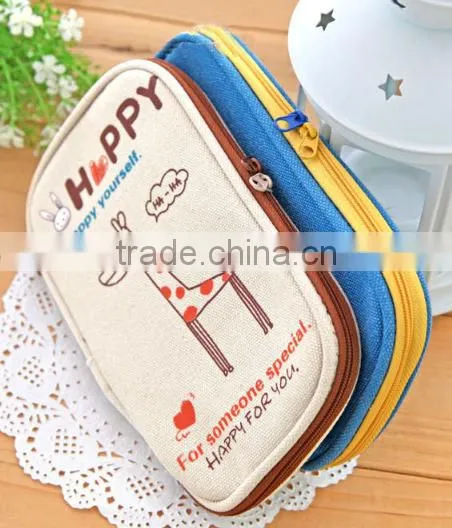 England Style Animal Print Plain Canvas Zipper School Pencil Case photo-4
