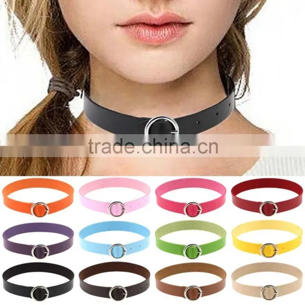 Hot Sexy Women Bijouterie Collar Punk Round Chain Goth Choker Harajuku Vintage PU Leather Neck Collar Maxi Necklaces Jewelry