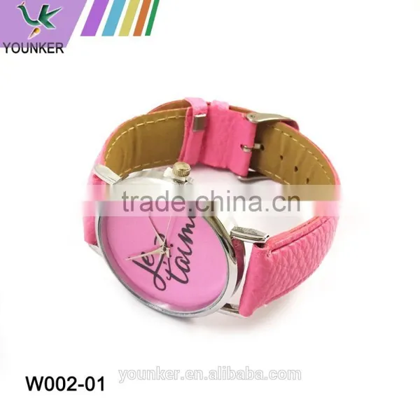 Cheap Stylish Pink PU Strap Stainless Steel Back Quartz With Watch Box Young Girls' Watch photo-2
