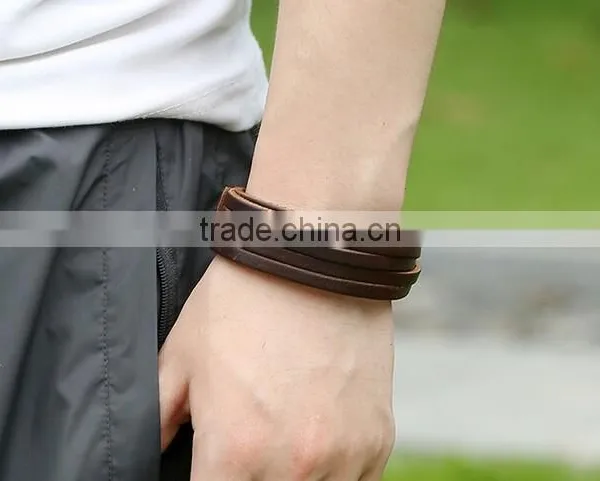 Mens Genuine Leather Wrap Bracelet Fashion Wristband Cuff Bracelet Womens Bangle photo-6