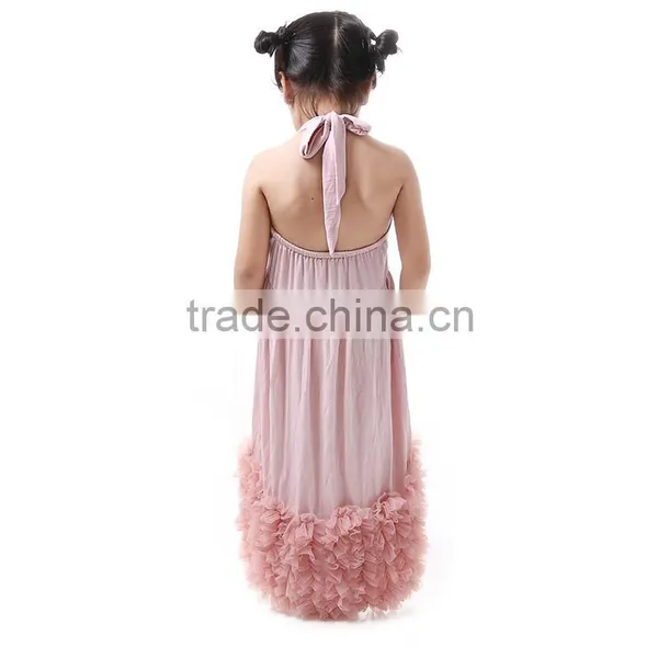 Hot Sale Elegant Dust Pink With Chiffon Ruffles on the Bottom Children Maxi Girl Dress photo-3