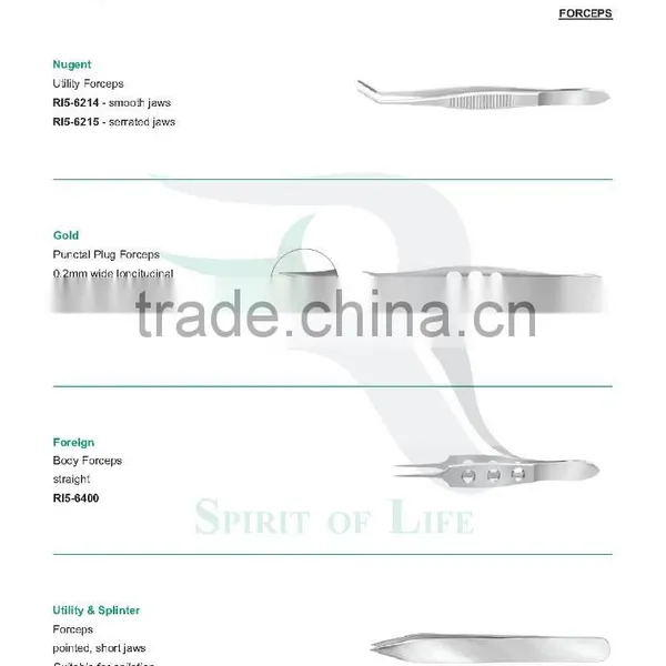 Nugent Utility Forceps, Gold Punctal Plug Forceps, Foreign Body, Utility & Splinter Forceps,Jewelers Forceps #1,3,4,5