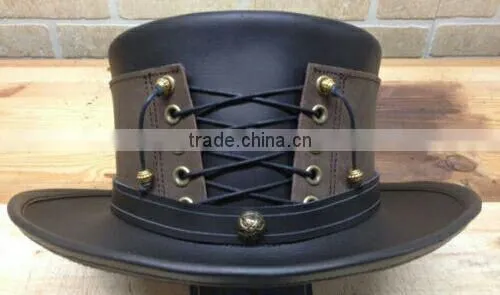 Steampunk Hat Victorian Corset Gothic Leather Top Hat 2 Tones photo-2