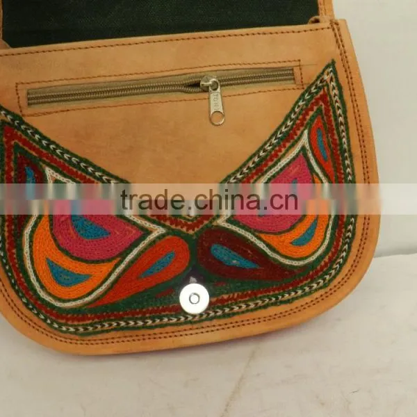 Real Goat Leather Messenger Bag/shoulder Bag With Hand Crafted Embroidery photo-2