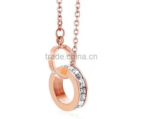Costume Jewelry Diamond Necklace Two Round Ring Necklace