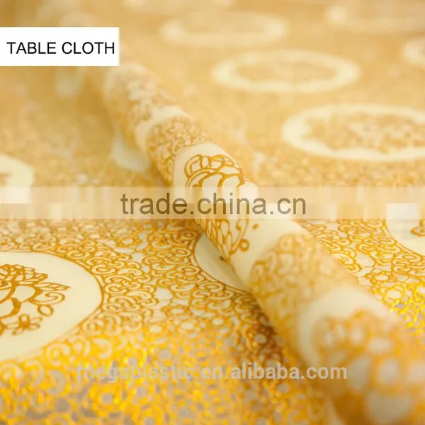 Gold Polyester Lace Table Cloth, PVC Lace Table Cloth Printed Gold Lace photo-4