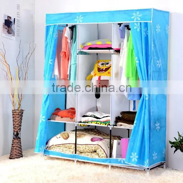 Yellow Cute Portable Wardrobe Clothes Rack Shelves Closet Storage Organizer photo-6