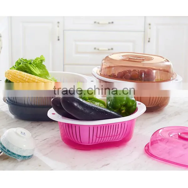 Double Layers Square Plastic Washing Draining Basket Fruit Vegetables Basket photo-3