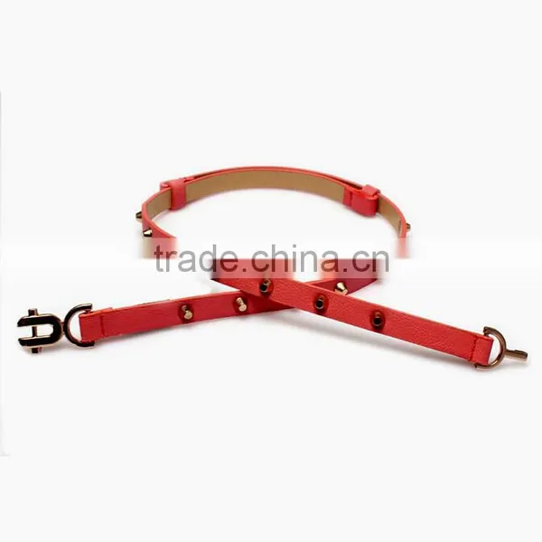 Fashion Rivets Decorated DU Buckle Sex Girl Thin Pink PU Waist Belt photo-4