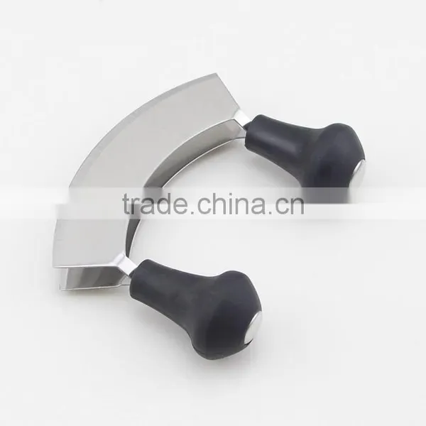 Stainless Steel Double Blade Cheese Cutter Carving Knife Mezzaluna Chopper With Black Handle photo-4