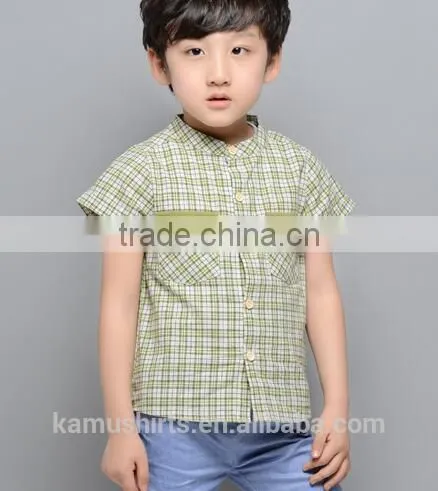 Aliabba Wholesale Fashion Boy Shirts Band Collar Short Sleeve Checks Shirts for Children photo-2