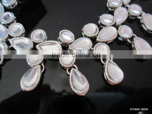 PAYAL Anklets Pair KUNDAN SILVER TONE photo-3