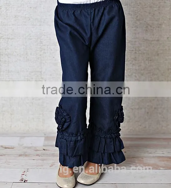 Casual Girls Denim Pants Boutique Jeans Ruffle Pants for Kids Wide Leg Kids Pants photo-3