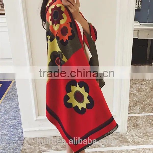 2016 Luxury Brand Cashmere Scarf For Women Sunflower Pattern Pashmina Cashmere Shawls Winter Women Blanket Scarf photo-5
