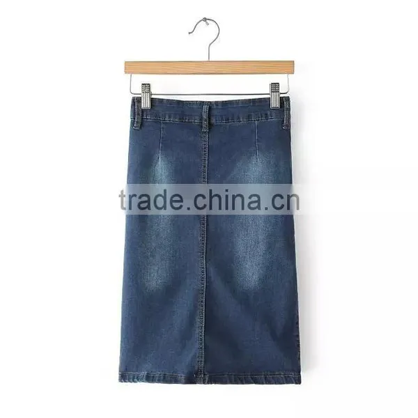 EY0590A 2015 New Style Women Pure Color High Waist Jeans Splicing Dress photo-2