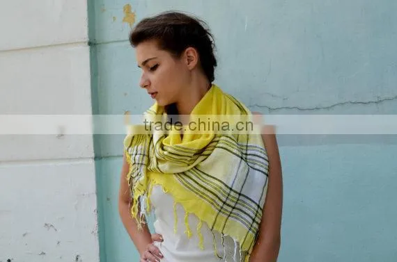 Yellow Cotton Shawl, Summer Scarf ,light Yellow Shawl, Beautiful Shawl, Head Scarf, Striped Scarf, Christmas Gift photo-2