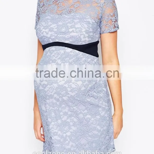 Contrast Waistband Bodycon Fit Lightweight Lace Preganat Women Dresses photo-4